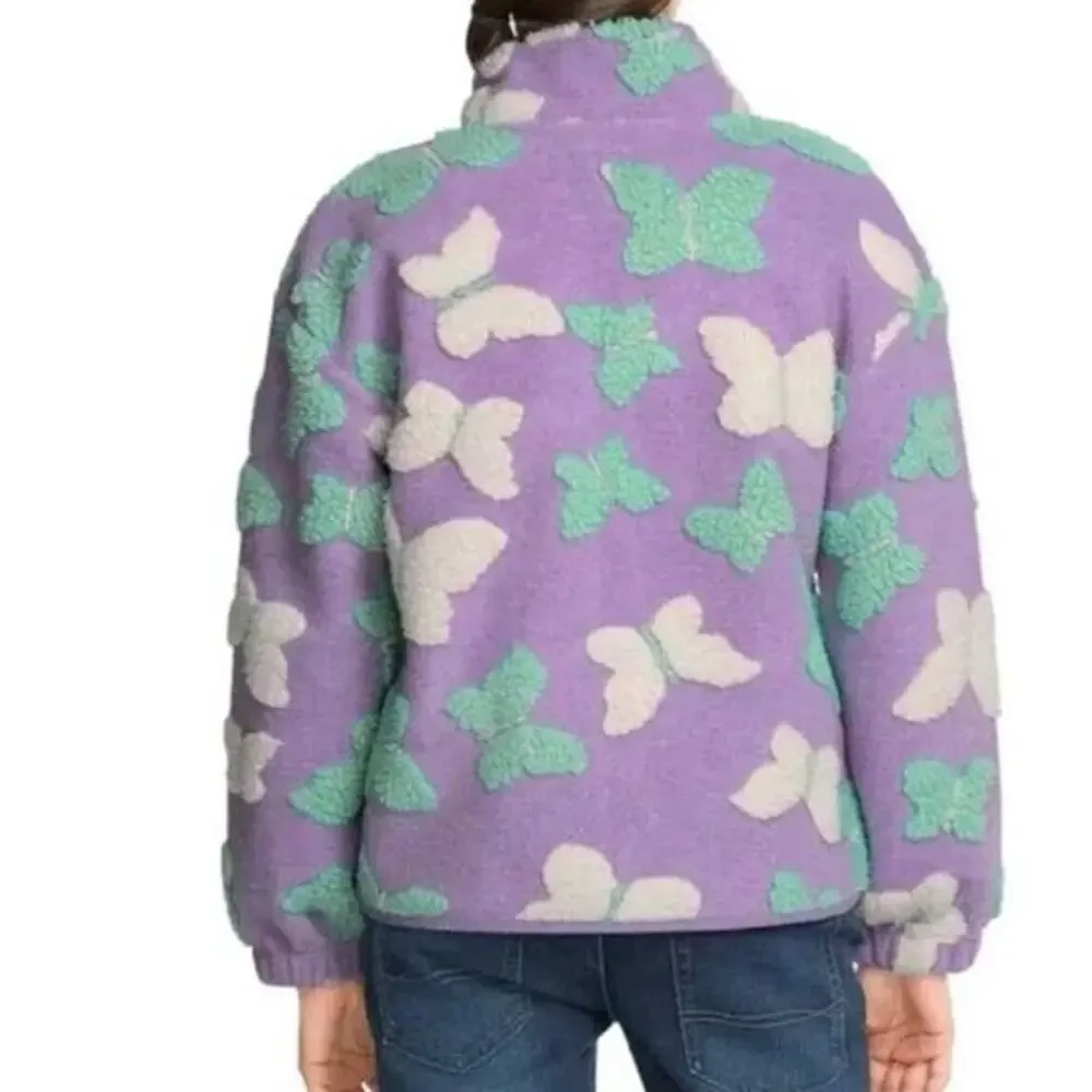Lucky Brand Youth Shearling Full Zip Top/ Girls Size L 14/16/Purple Pastel Lilac